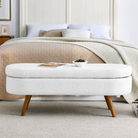 Ottoman Oval Storage Bench, Rubber Wood Legs, White(43.5"x16"x16")