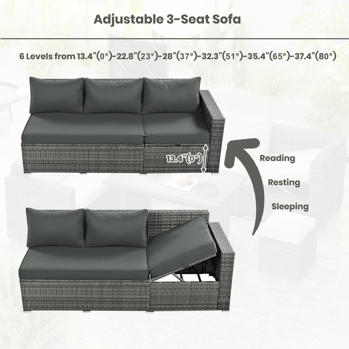 Outdoor 6-Piece All Weather PE Rattan Sofa Set w/ Adjustable Seat & Storage