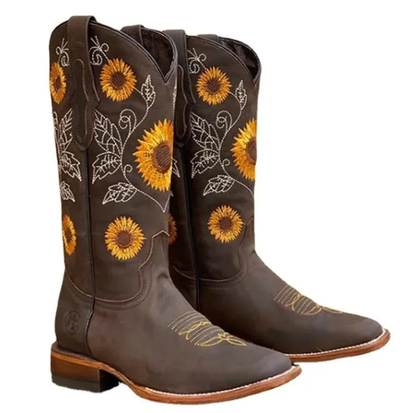 Stunning Embroidered Sunflower Cowboy Boots