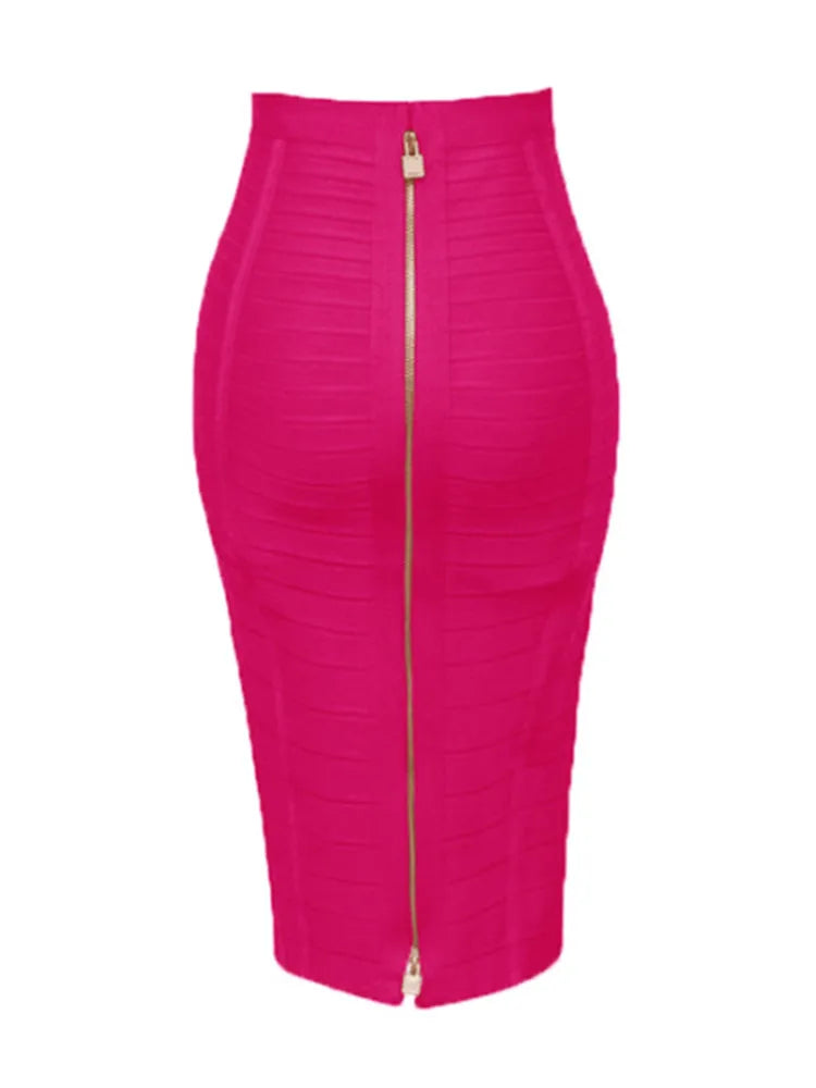 Solid Zipper Bandage Pencil Skirt (Multiple Colors)