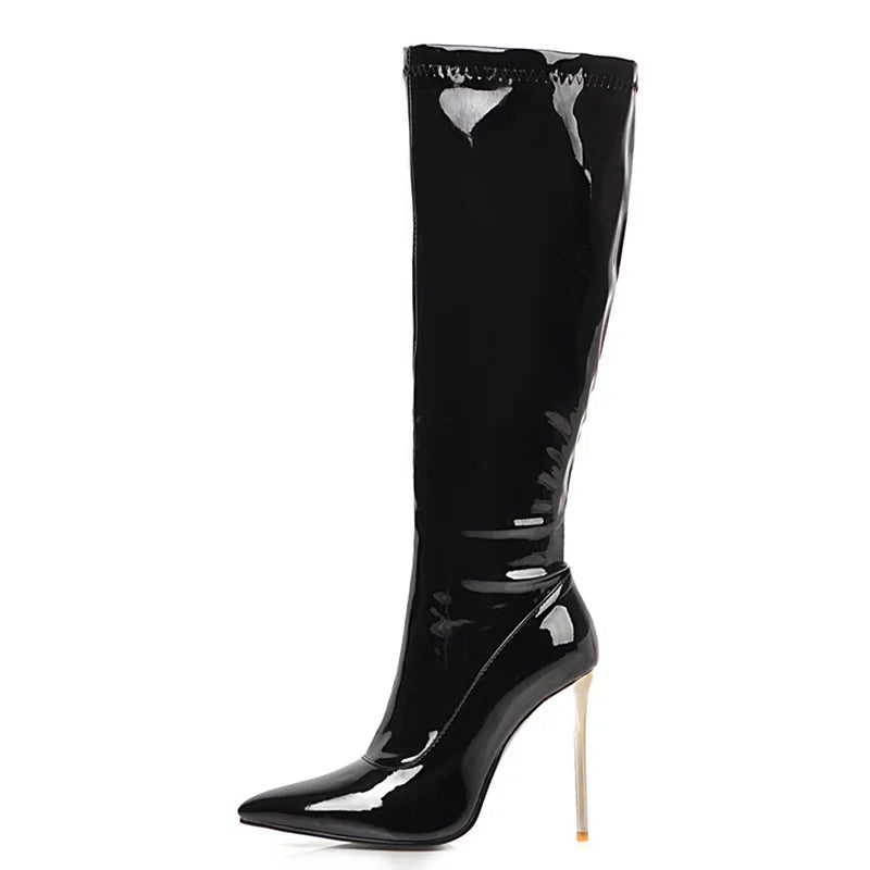 High Shine Knee High Heels Boots (Multiple Colors)