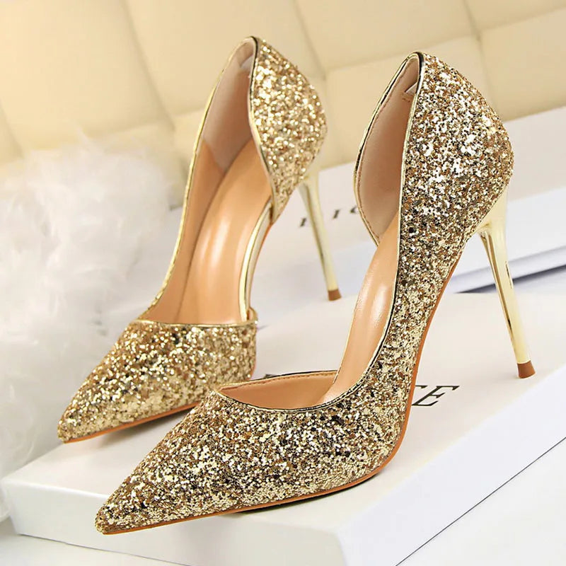 Handmade Glam Sparkle Open Arch Stiletto Pumps - Multiple Color Options