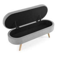 Ottoman Oval Storage Bench, Wood Legs, Grey(43.5"x16"x16")