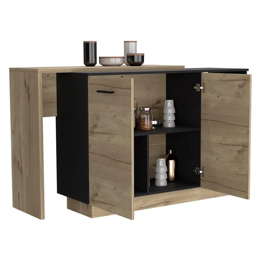 Kitchen Island Ohio, Double Door Cabinets - Black / Light Oak