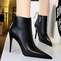 BIGTREE Leather Pointed Toe, Ankle Boots