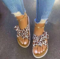 Light Leopard Bow Flat Sandals