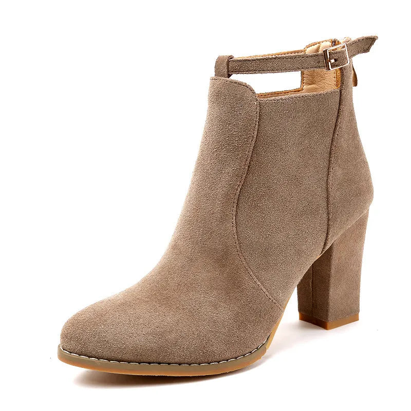 Square Heel Leather Ankle Boots