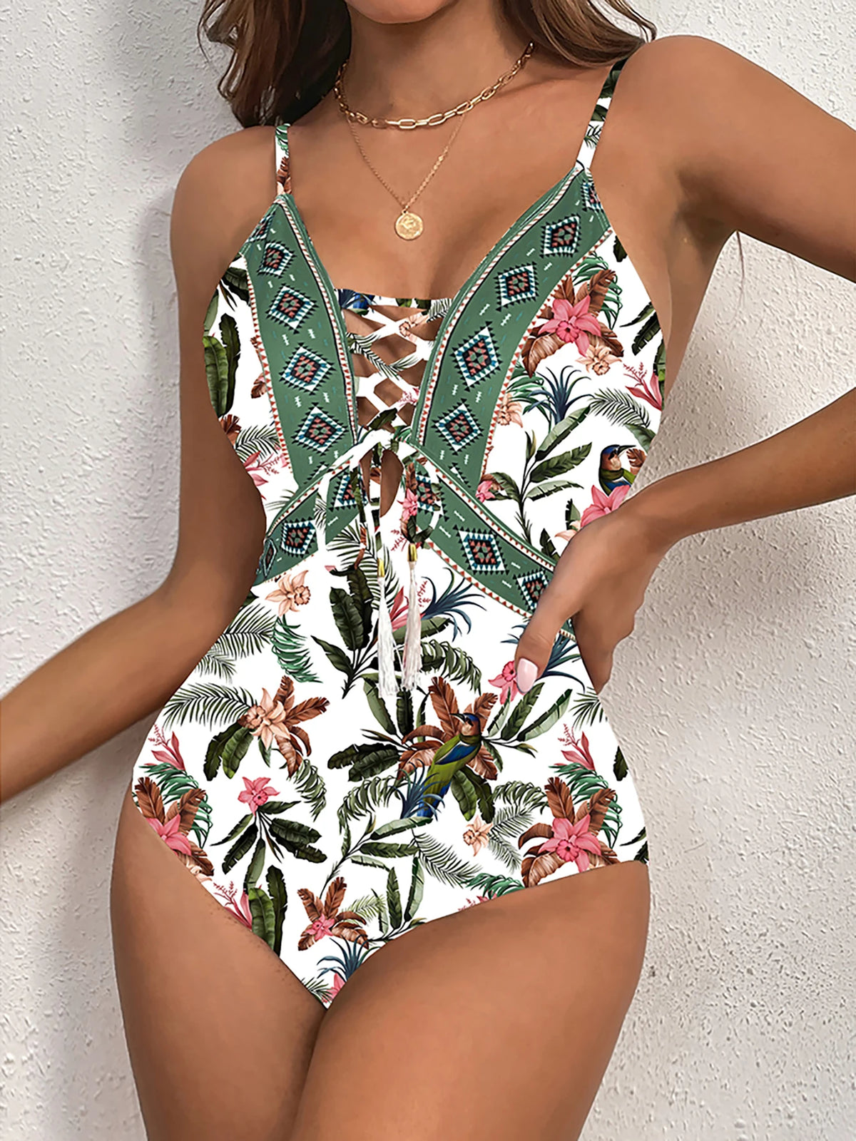 Backless One Piece Swimsuit w/ Ruffle