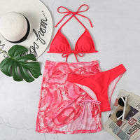 3 Pieces Bikini Set With Skirt Tie Dye String Thong Swim Suit