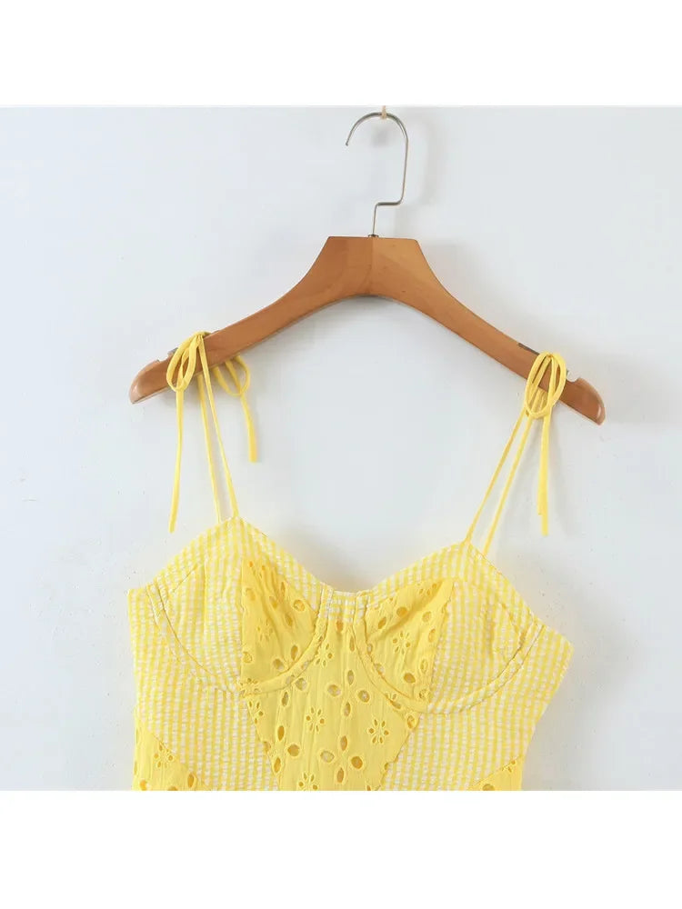 Sunshine Yellow Embroidery Mini Dress