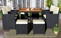 All-Weather PE Wicker Dining Table Set With Wood Tabletop for 8 (9-Piece Set)