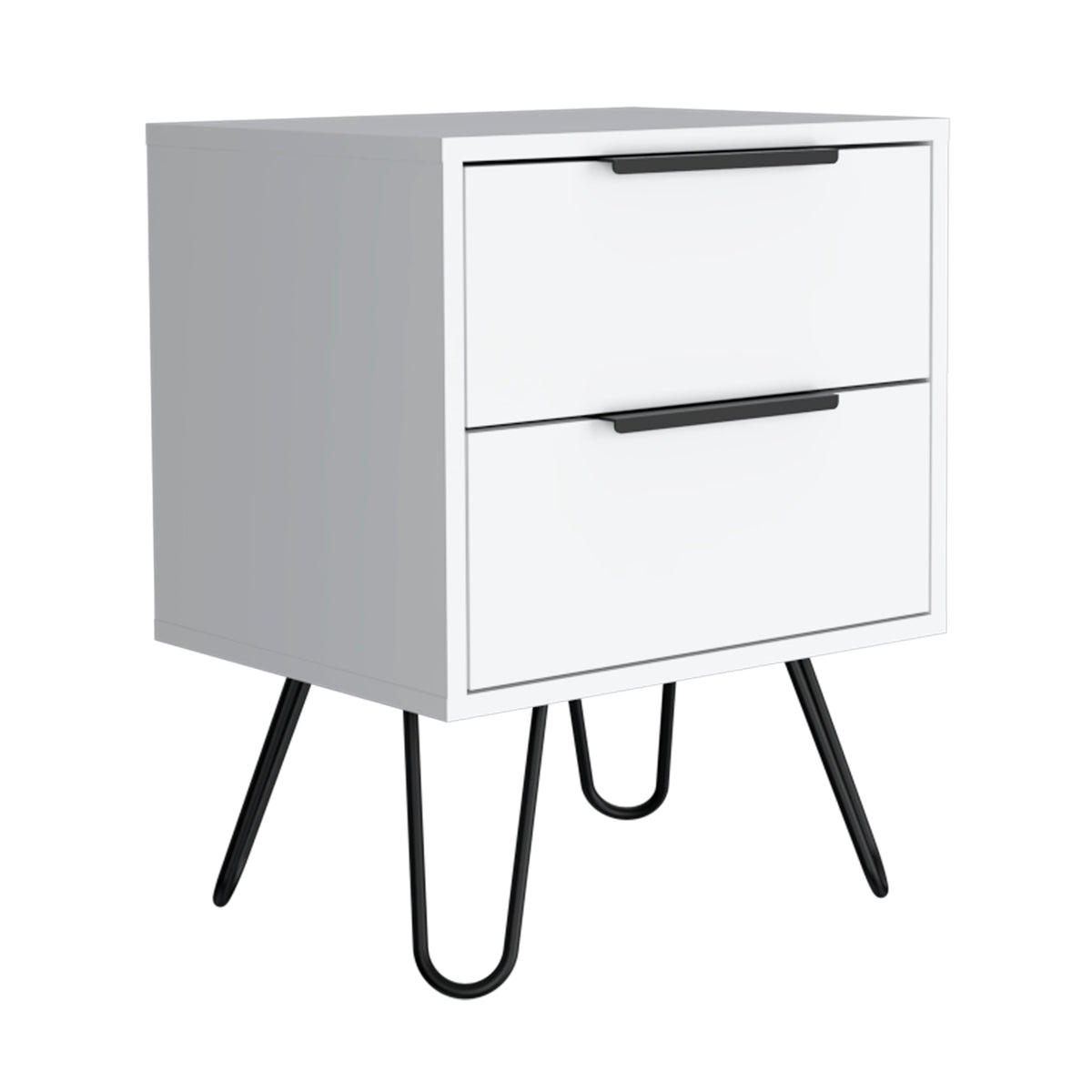 Nightstand Skyoner 2, Harpin Legs, Two Drawers - White