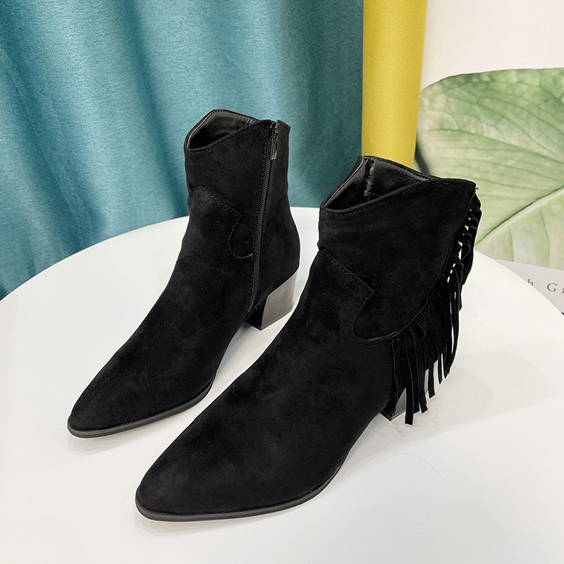 Suede Fringe Ankle Cowboy Boot