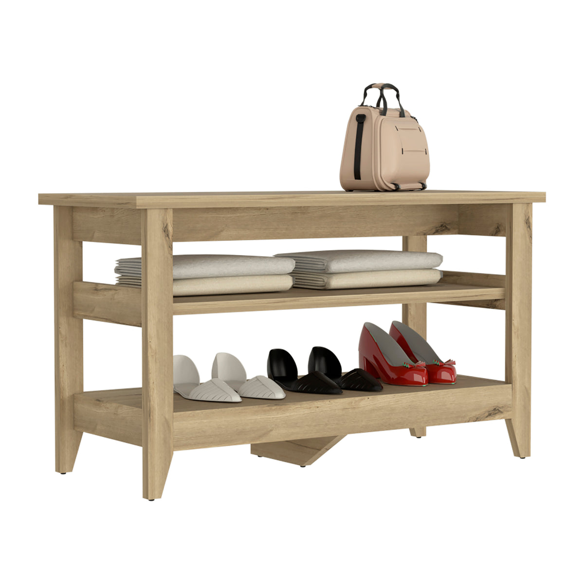 Storage Bench Susho, Upper and Lower Shelf - Light Oak