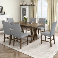 Mid-Century Solid Wood 7-Piece Dining Table Set w/ 12" Leaf w/ 6 chairs